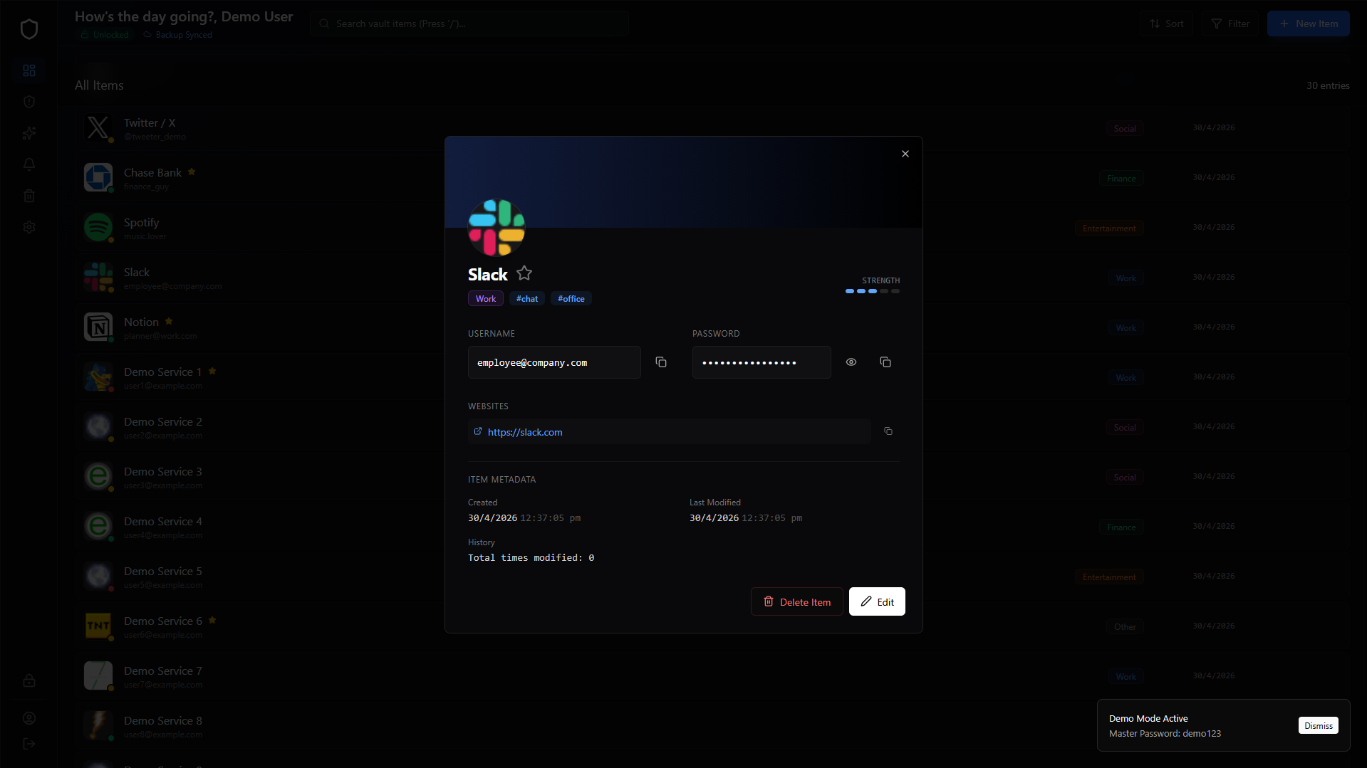 secure add and edit password modal